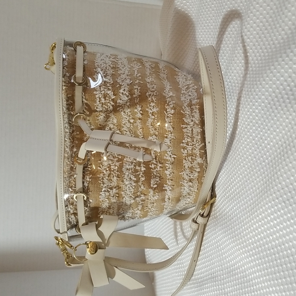 Zac Zac Pozen Lacey 3 In 1 Drawstring Crossbody Bag Purse Tan